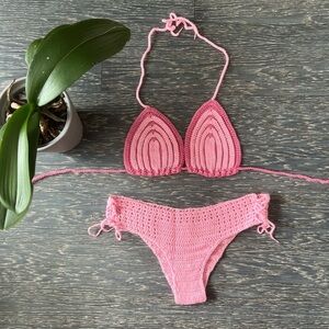 Handmade bikini and top  PINK set